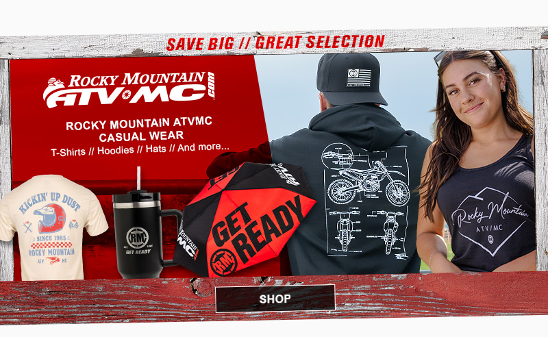Save big, great selection, Rocky Mountain ATVMC Casual Wear, T-shirts, hoodies, hats, and more...
